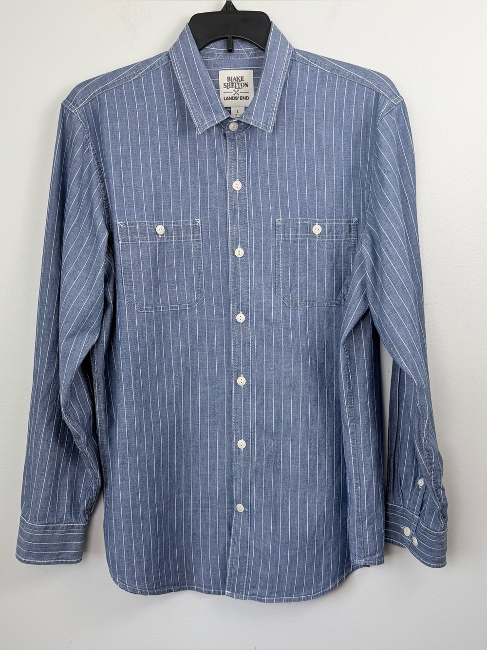Lands’ End Blake Shelton Blue Pinstripe Traditional Fit Cotton Button-Up Shirt